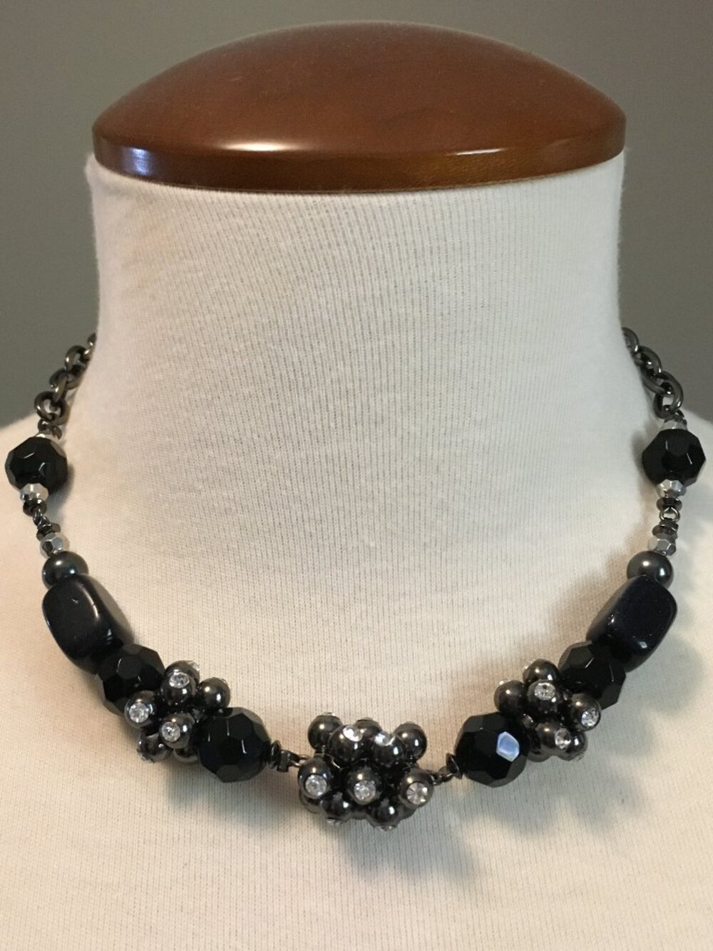 Gothic Gatsby Black Beaded Cluster Rhinestones Nine West Statement Choker